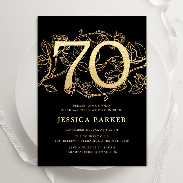 Invitación Elegante Oro Negro 70 cumpleaños (Subido por el creador)