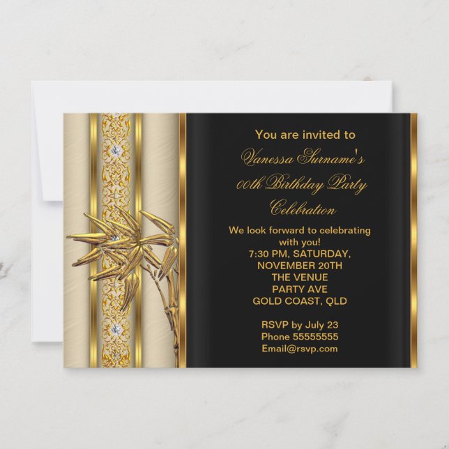 Invitación Elegante Oro Negro Asiático Bambú Caramel Beige 2 (Anverso)