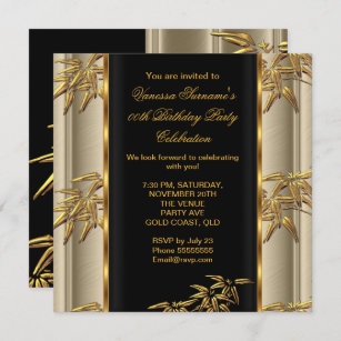Invitación Elegante Oro Negro Bambú Asia Caramel Beige