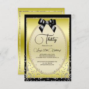 Invitación Elegante oro, negro compás y confetti cumpleaños