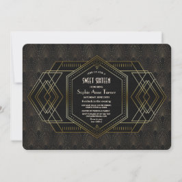 Invitación Elegante Oro Negro Gran Gatsby Dulce Dieciséis