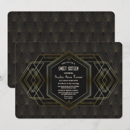 Invitación Elegante Oro Negro Gran Gatsby Dulce Dieciséis