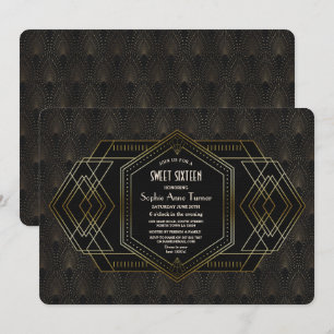 Invitación Elegante Oro Negro Gran Gatsby Dulce Dieciséis