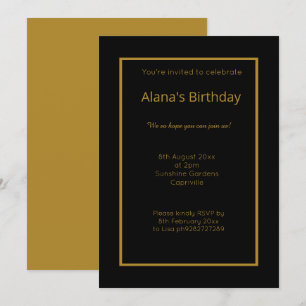 INVITACIÓN ELEGANTE ORO NEGRO MODERNO SIMPLE TODA OCASIÓN