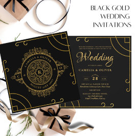 Invitación Elegante Oro Negro Ornate Vintage WEDDING