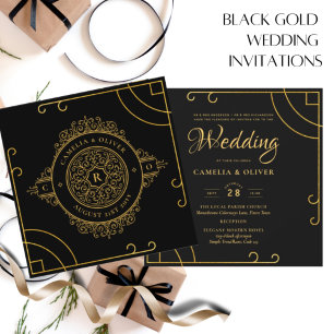 Invitación Elegante Oro Negro Ornate Vintage WEDDING