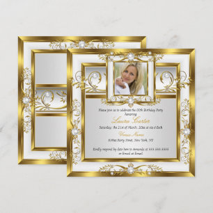 Invitación Elegante Oro Perla Blanca Foto Cumpleaños Fiesta 2