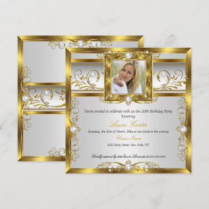 Invitación Elegante Oro Perla Blanca Foto Fiesta de Cumpleaño