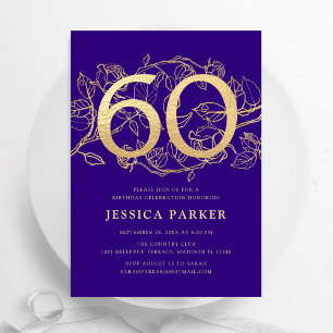 Invitación Elegante Oro Púrpura 60 cumpleaños