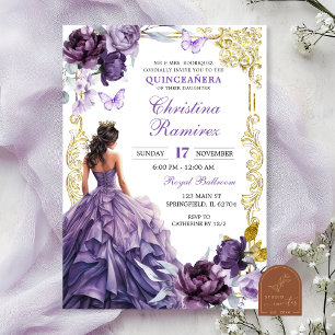 Invitación Elegante Oro Púrpura Princesa Quinceañera