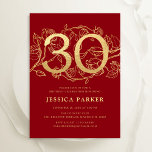 Invitación Elegante Oro Rojo 30 cumpleaños<br><div class="desc">Elegante invitación a la fiesta de cumpleaños número 30 de oro rojo. Diseño femenino moderno de personalizable con acentos botánicos rosas y oro falso purpurina. Sencilla tarjeta de invitación floral perfecta para una elegante celebración de cumpleaños femenina. Personaliza con tus propios detalles. Invitaciones Zazzle impresas o una plantilla imprimible digital...</div>