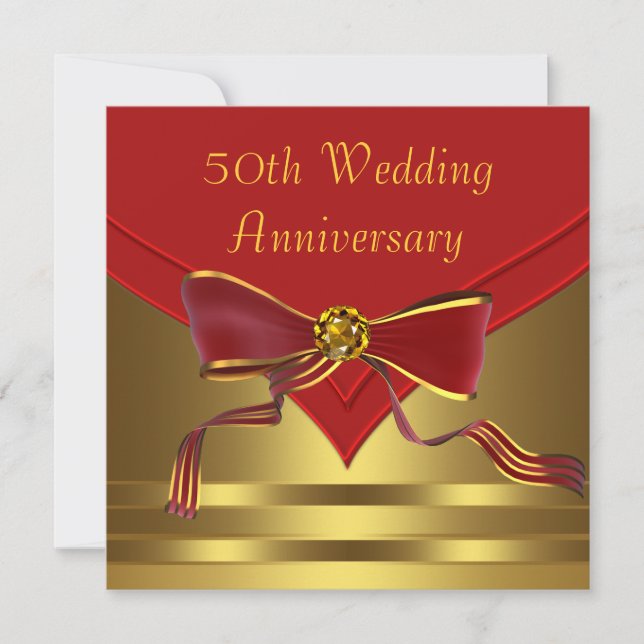 Invitación Elegante Oro Rojo 50 Aniversario del Boda Dorado (Anverso)