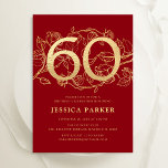 Invitación Elegante Oro Rojo 60 cumpleaños<br><div class="desc">Elegante invitación a la fiesta de cumpleaños número 60 de oro rojo. Diseño femenino moderno de personalizable con acentos botánicos rosas y oro falso purpurina. Sencilla tarjeta de invitación floral perfecta para una elegante celebración de cumpleaños femenina. Personaliza con tus propios detalles. Invitaciones Zazzle impresas o una plantilla imprimible digital...</div>