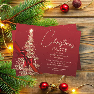 Invitación Elegante Oro Rojo Brillante Navidad Árbol vacacion