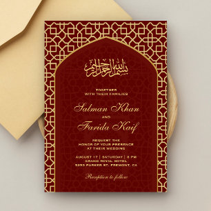 Invitación Elegante oro rojo Mihrab islámico Boda musulmana