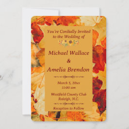 Invitación Elegante Oro Rojo Otoño Sale de Boda Caída