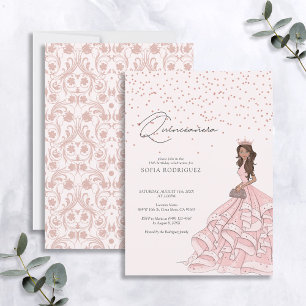Invitación Elegante Oro Rosa Rosa Dorado Floral Quinceanera C
