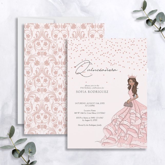 Invitación Elegante Oro Rosa Rosa Dorado Floral Quinceanera C (Subido por el creador)