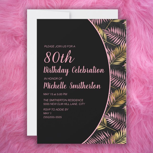 Invitación Elegante oro rosado negro 80 cumpleaños (Subido por el creador)