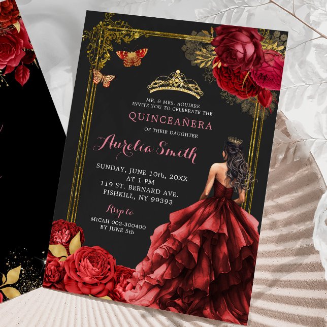 Invitación Elegante oro Roses Roses Roses Royal Quinceañera (Subido por el creador)