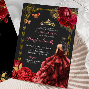 Invitación Elegante oro Roses Roses Roses Royal Quinceañera