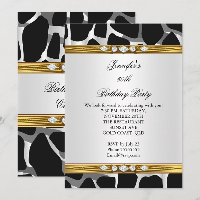 Invitación Elegante oro salvaje dorado blanco negro Diamante  (Anverso / Reverso)