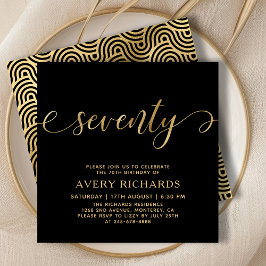Invitación Elegante oro Setenta Script Negro 70 cumpleaños