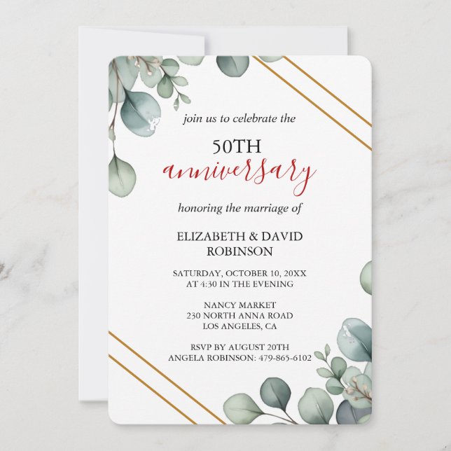 Invitación Elegante oro simple 50° aniversario Boda (Anverso)