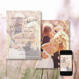 Invitación Elegante Oro Simple Guión Mínimo Boda Foto I