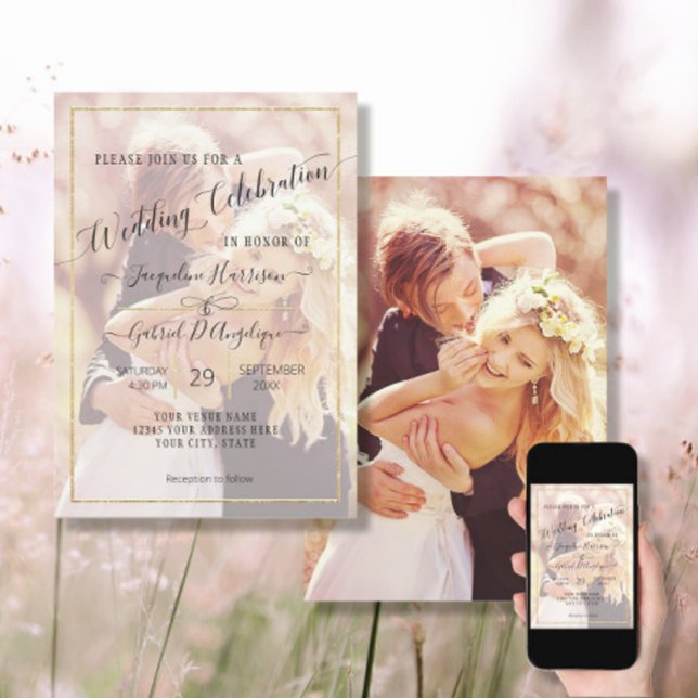 Invitación Elegante Oro Simple Guión Mínimo Boda Foto I (Subido por el creador)