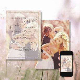 Invitación Elegante Oro Simple Minimalista Letra Script Foto 
