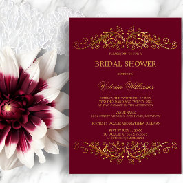 Invitación Elegante Oro Swirls Borgoña Wine