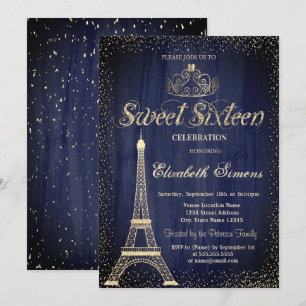 Invitación Elegante Oro Tiara Confetti Eiffel Toalla Dulce 16
