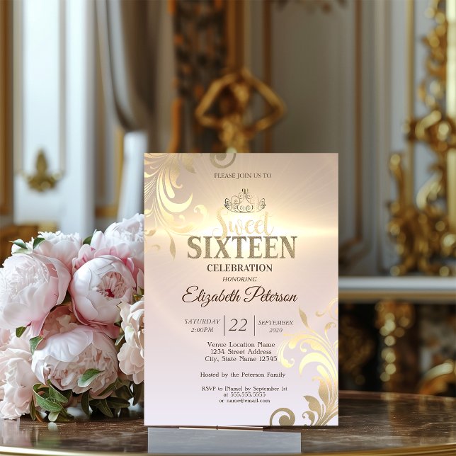 Invitación Elegante oro Tiara Dulces Diamantes 16 Fiestas (Subido por el creador)