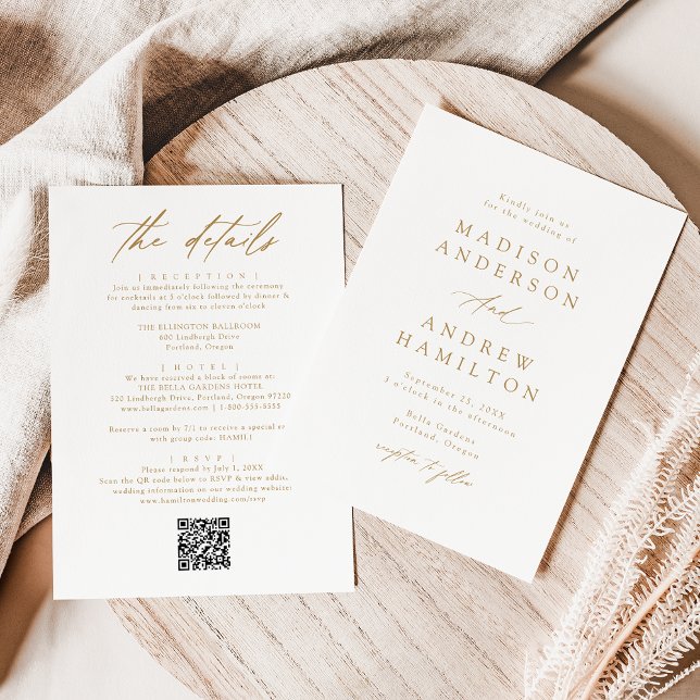 Invitación Elegante Oro Todo En Un Boda De Código QR (Subido por el creador)
