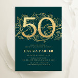 Invitación Elegante Oro Verde 50 cumpleaños<br><div class="desc">Elegante invitación de fiesta de cumpleaños 50 de oro verde. Diseño femenino moderno de personalizable con acentos botánicos rosas y oro falso purpurina. Sencilla tarjeta de invitación floral perfecta para una elegante celebración de cumpleaños femenina. Personaliza con tus propios detalles. Invitaciones Zazzle impresas o una plantilla imprimible digital de descarga...</div>