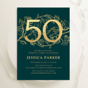Invitación Elegante Oro Verde 50 cumpleaños