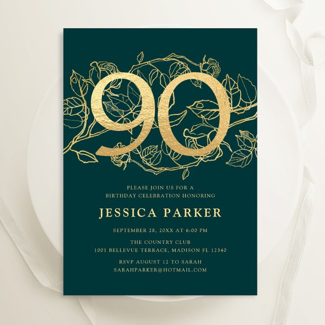 Invitación Elegante Oro Verde 90 cumpleaños (Subido por el creador)