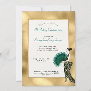Invitación Elegante oro Verde azulado Art Deco Lady Foto Cump