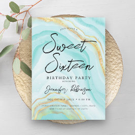 Invitación Elegante oro Verde azulado Purpurina Moda Marble S