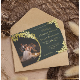 Invitación Elegante Oro, Verde Con Lilies Boda De Fotografía