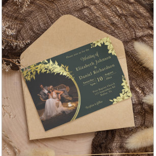 Invitación Elegante Oro, Verde Con Lilies Boda De Fotografía