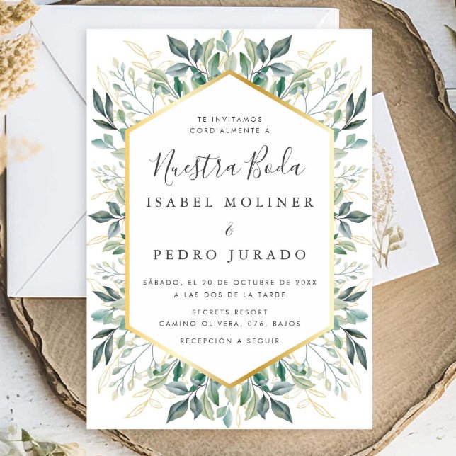 Invitación Elegante Oro Verde deja a Nuestra Boda Boda (Subido por el creador)