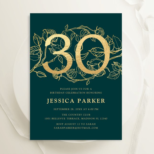 Invitación Elegante oro verde esmeralda 30 cumpleaños (Subido por el creador)
