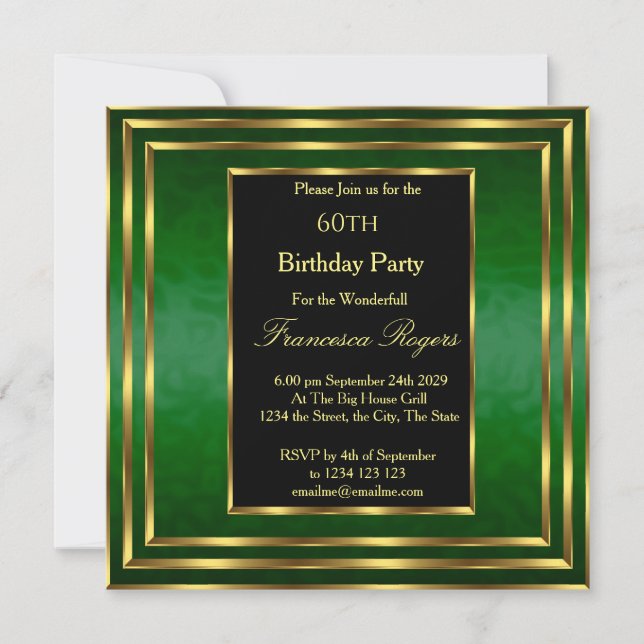 Invitación Elegante oro verde esmeralda de cumpleaños número  (Anverso)