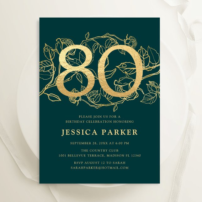 Invitación Elegante Oro Verde Oro 80 cumpleaños (Subido por el creador)