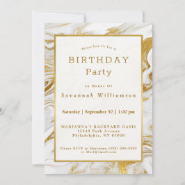Invitación Elegante oro White Faux Marble Cumpleaños