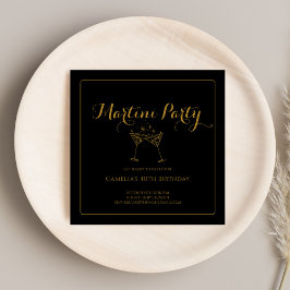 Invitación Elegante oro y escritura negra Martini bebe adulto