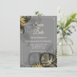Invitación Elegante Oro y Gris Botánico, Tropical