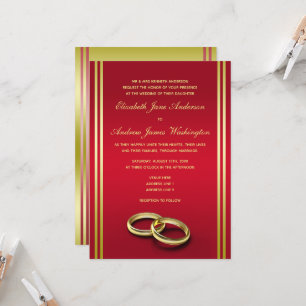 Invitación Elegante oro y rojo, Boda de anillos Bodas